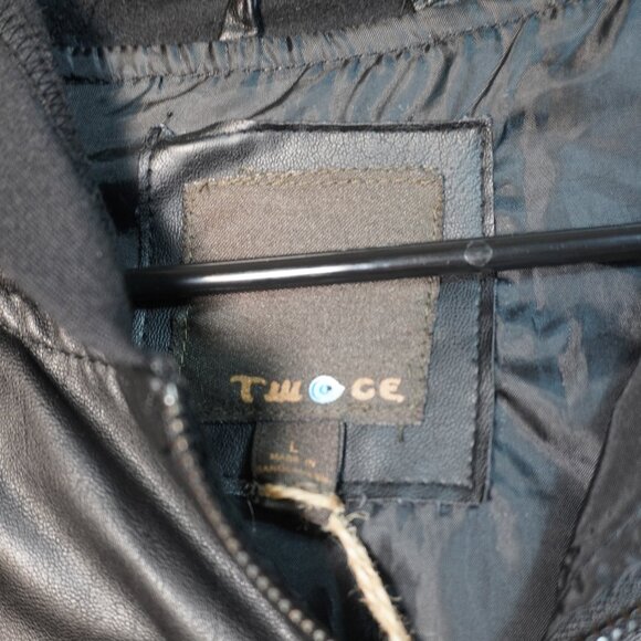 Twoce Womens New With Tag Faux Leather Hooded Zip Up Jacket Black Size Large - Picture 4 of 5